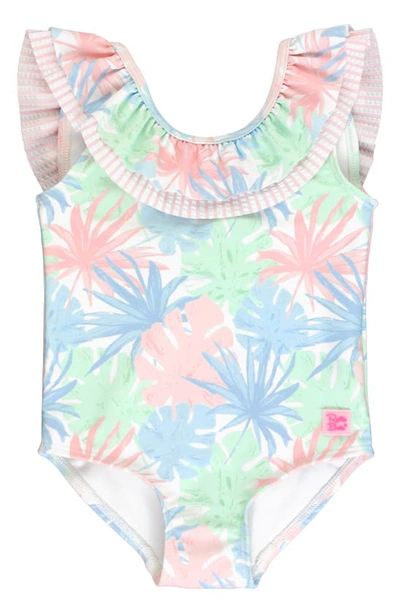 Shop Rufflebutts Kids' Pastel Palms Ruffle One-piece Swimsuit In Pink