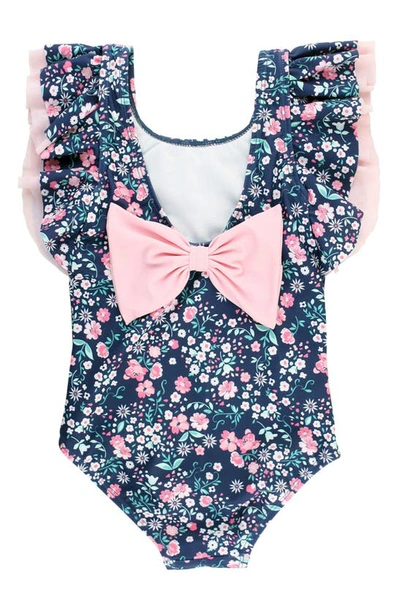 Rufflebutts Kids' Moonlit Meadow Butterfly Sleeve One-piece Swimsuit In Blue