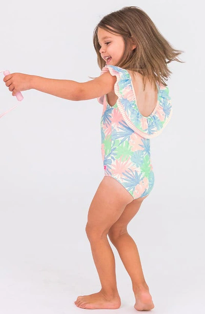 Shop Rufflebutts Kids' Pastel Palms Ruffle One-piece Swimsuit In Pink