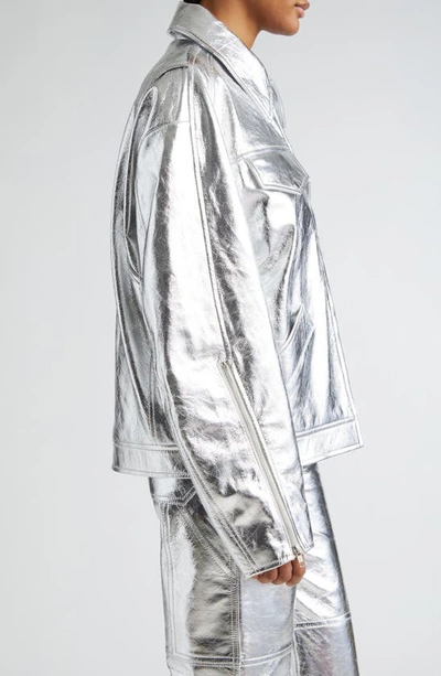 Shop Interior The Sterling Oversize Metallic Leather Jacket In Aluminum