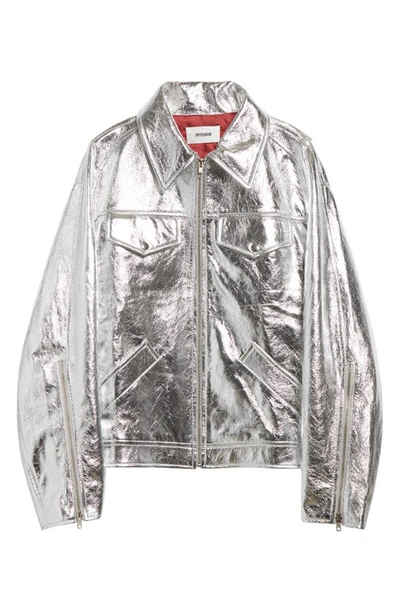Shop Interior The Sterling Oversize Metallic Leather Jacket In Aluminum