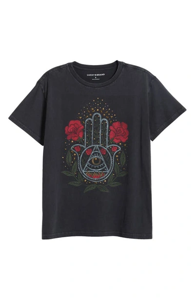Shop Lucky Brand Rose Hamsa Cotton Graphic Boyfriend T-shirt In Jet Black