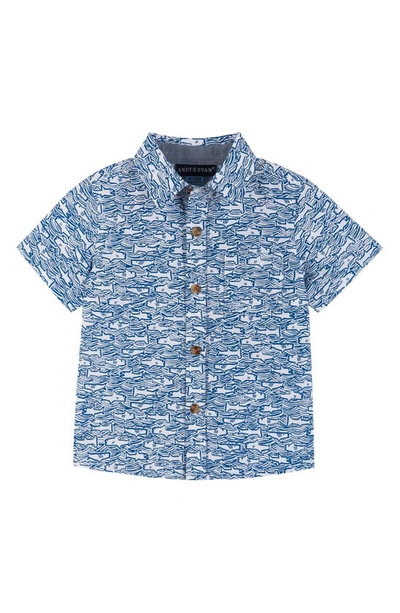 Shop Andy & Evan Shark Print Short Sleeve Button-up Shirt & Shorts Set In Blue Sharks