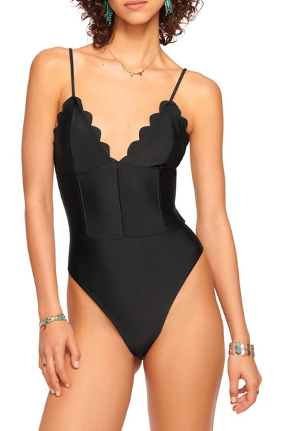 Shop Ramy Brook Mikayla Scalloped One-piece Swimsuit In Black