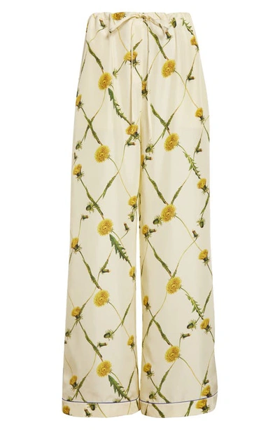 Shop Burberry Dandelion Print Silk Pajama Pants In Sherbet