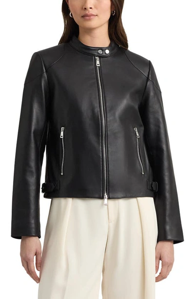 Shop Lauren Ralph Lauren Scuba Leather Jacket In Black