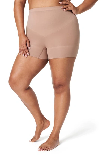 Shop Spanx Shorty Seamless Shaper Shorts In Cafe Au Lait