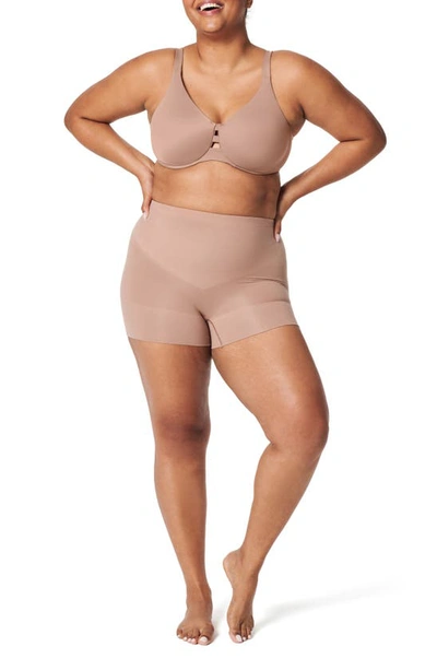 Shop Spanx Shorty Seamless Shaper Shorts In Cafe Au Lait