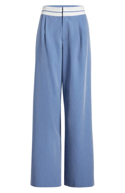 Shop Wayf Preston Pleated Wide Leg Pants In Chambray Blue