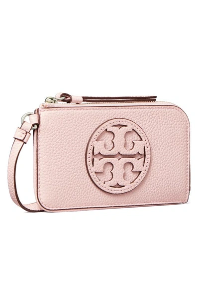 Shop Tory Burch Miller Top Zip Leather Card Case In Pale Pink