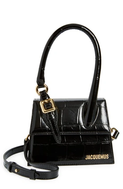 Shop Jacquemus Le Chiquito Croc-embossed Leather Crossbody Bag In Black 990