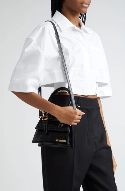 Shop Jacquemus Le Chiquito Croc-embossed Leather Crossbody Bag In Black 990