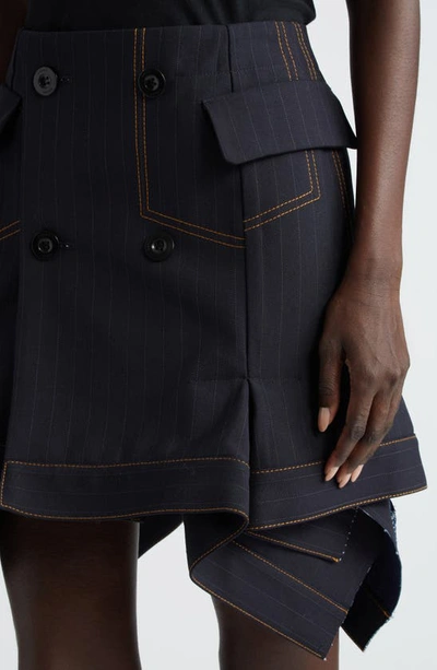 Shop Sacai Pinstripe Double Breasted Skirt In Navy