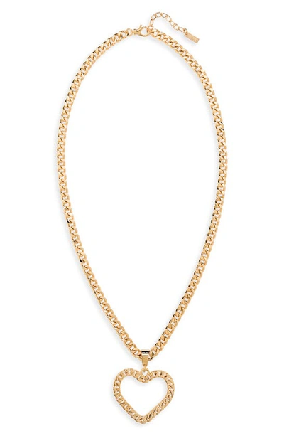 Shop Moschino Love Curb Chain Heart Pendant Necklace In A0606 Shiny Gold