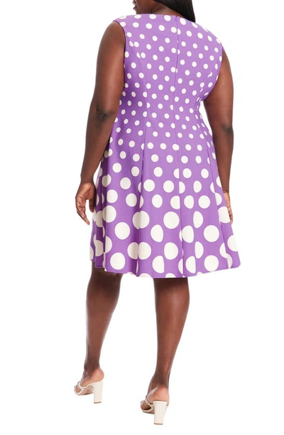 Shop London Times Polka Dot Fit & Flare Dress In Lilac/ Ivy
