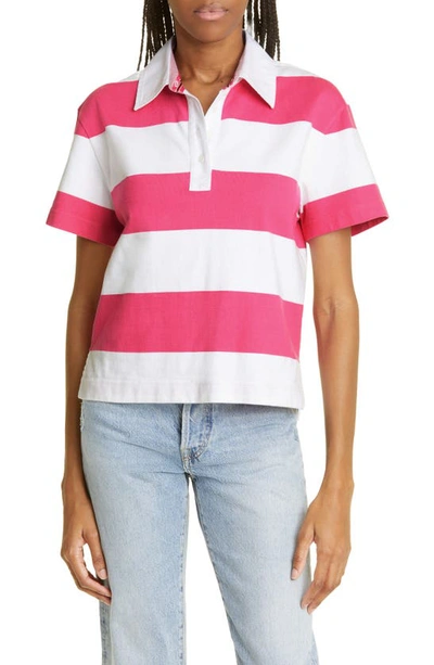Shop Alice And Olivia Treva Boxy Polo Shirt In Candy/ White