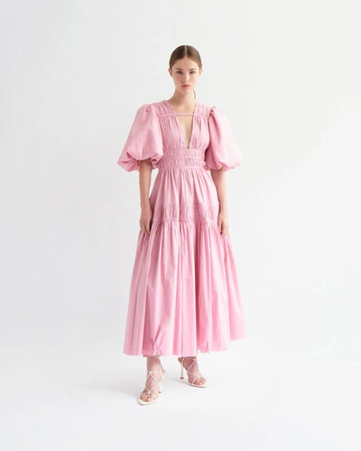 Shop Aje Fallingwater Ruched Midi Dress In Pink