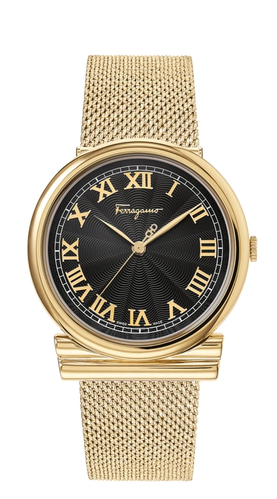 Shop Ferragamo Women's 34mm Black Quartz Watch In Gold
