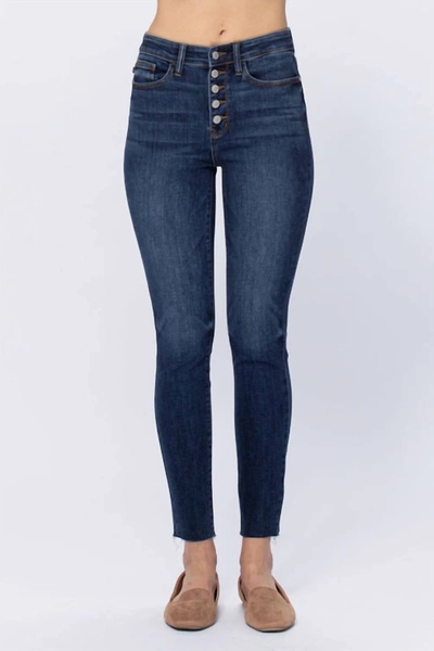 Shop Judy Blue High Rise Button Fly Jeans In Dark Wash In Blue