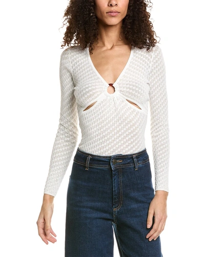 Sandro Ring-embellished Cutout Pointelle-knit Top In White