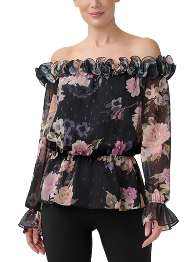 Shop Adrianna Papell Womens Metallic Ruffled Blouse In Multi
