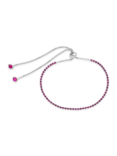 Sterling Forever Cz Slider Bracelet[silver/fuchsia] In Pink