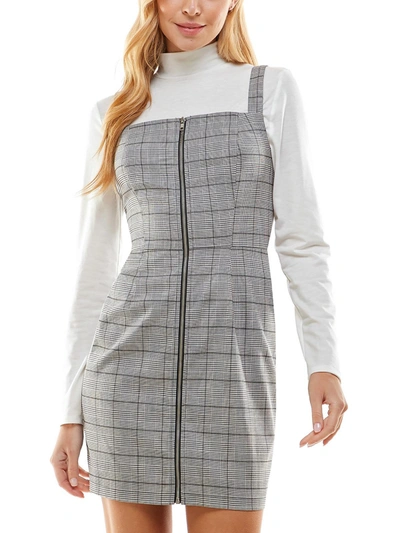 Shop Kingston Grey Juniors Womens 2pc Plaid Mini Dress In Grey