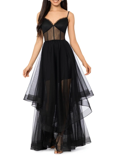 Shop Blondie Nites Juniors Womens Mesh Ruffled Evening Dress In Black