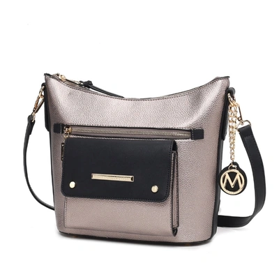 Shop Mkf Collection By Mia K Serenity Color Block Vegan Leather Women's Crossbody Bag By Mia K In Silver