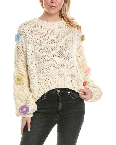 Shop Beulah Flower Linen-blend Sweater In Beige