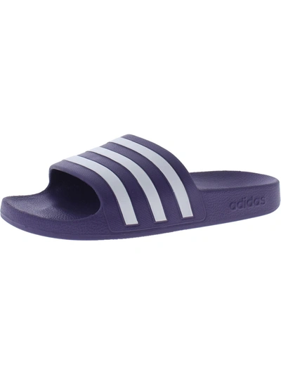 Shop Adidas Originals Adilette Aqua Womens Striped Slip-on Pool Slides In Blue