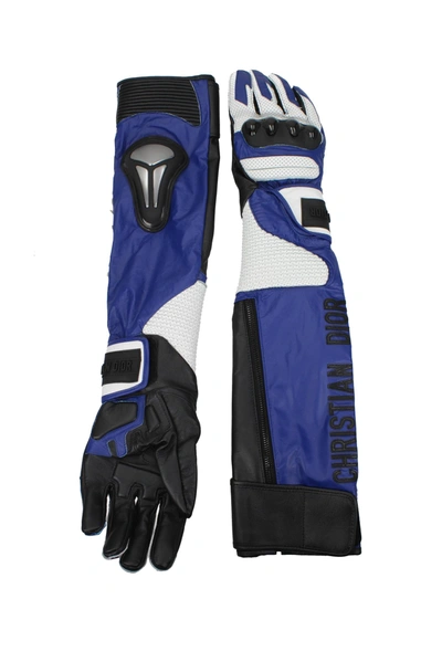 Shop Dior Gloves Leather Blue Black