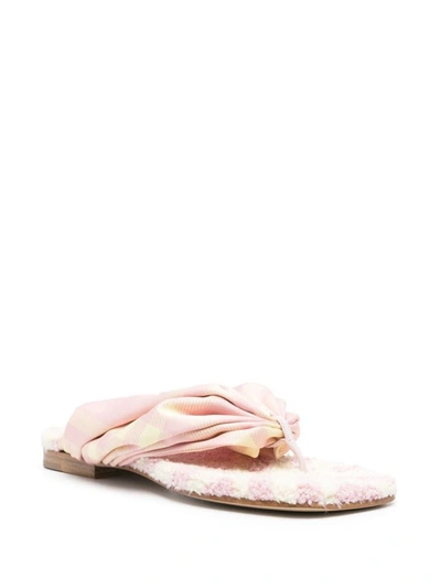 Burberry Check Printed Open-toe Flat Sandals In White
