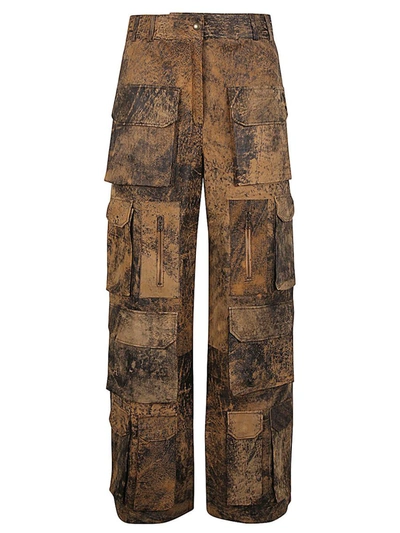 Shop Fermas.club Leather Cargo Trousers In Brown