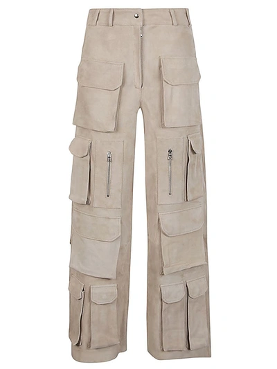 Shop Fermas.club Suede Cargo Trousers In Beige