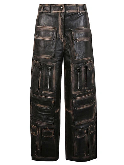 Shop Fermas.club Leather Cargo Trousers In Black