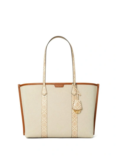 Shop Tory Burch Perry Canvas Tote Bag In Beige