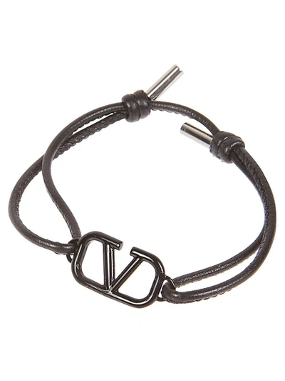 Shop Valentino Garavani Vlogo Signature Leather Bracelet In Black