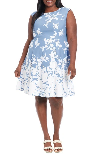 Shop London Times Floral Fit & Flare Dress In Sky/ Ivory