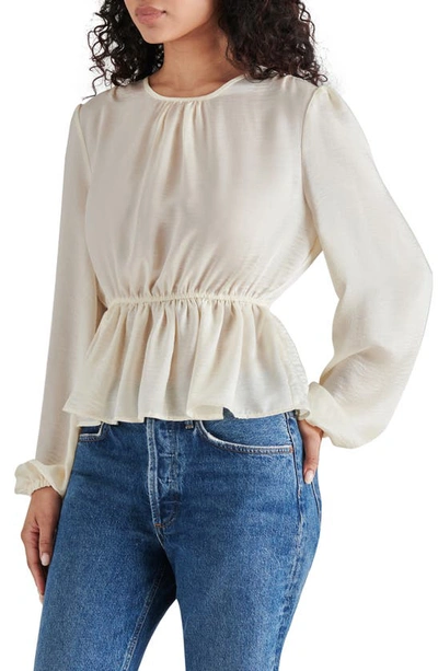Shop Steve Madden Long Sleeve Washed Satin Peplum Top In Ivory