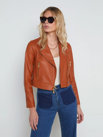 Shop L Agence Onna Leather Jacket In Umber