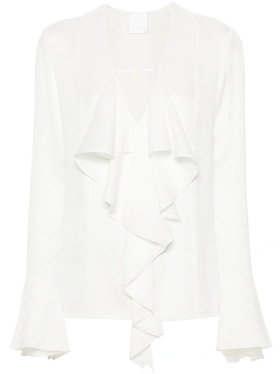 Givenchy Womens White V-neck Ruffle-trim Silk Blouse In White