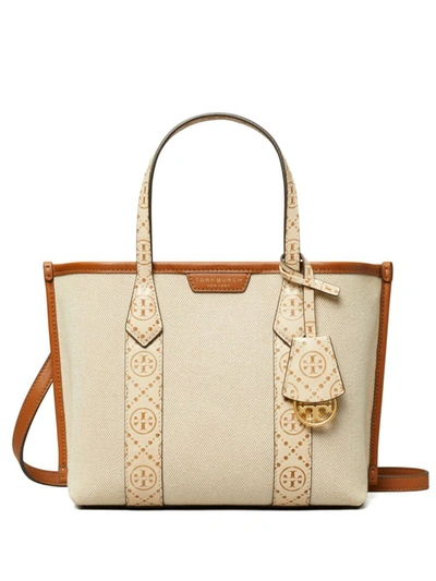 Shop Tory Burch Perry Small Canvas Tote Bag In Beige