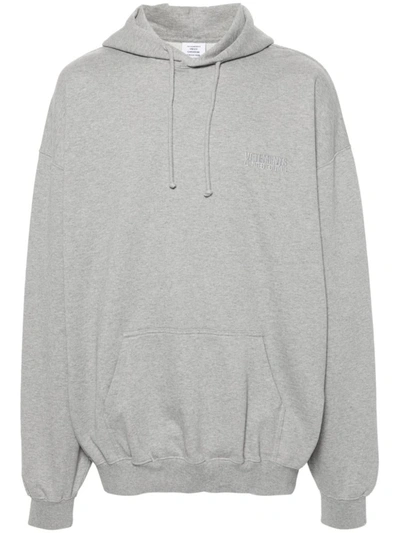 Shop Vetements Logo Cotton Blend Hoodie In Grey