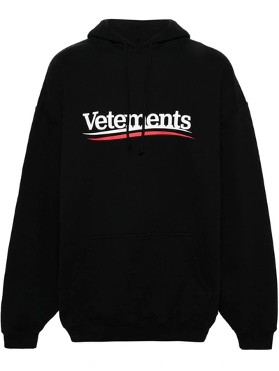 Shop Vetements Logo Cotton Blend Hoodie In Black