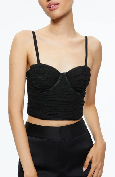 Shop Alice And Olivia Damia Ruched Corset Top In Black