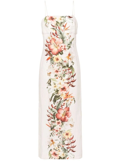 Shop Zimmermann Floral Print Linen Pencil Dress In White