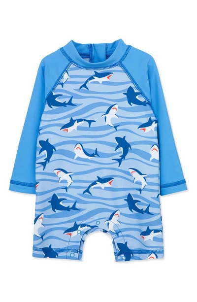 Shop Little Me Shark Long Sleeve One-piece Swimsuit In Blue