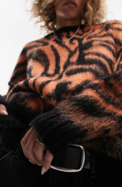 Shop Topshop Zebra Oversize Sweater In Orange