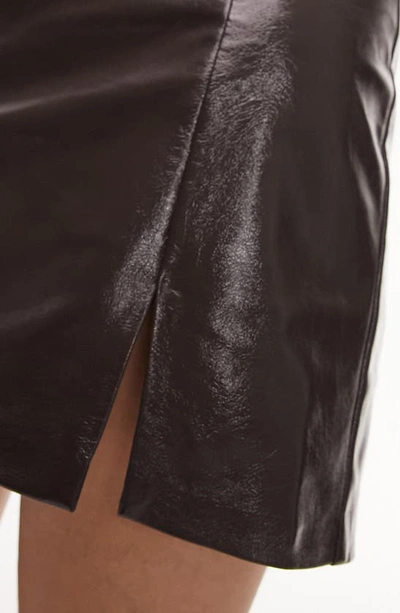 Shop Topshop Slit Hem Faux Leather Miniskirt In Brown